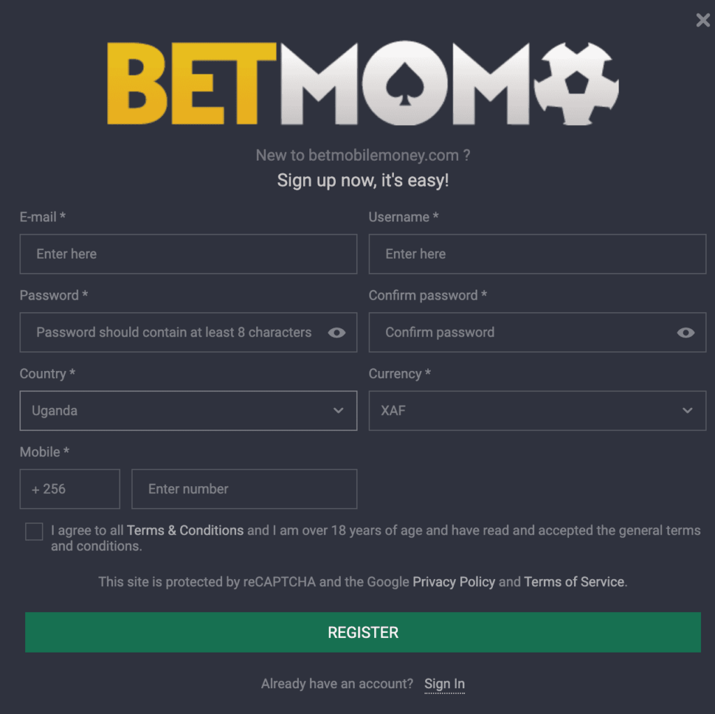 betmomo registration form