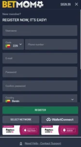 betmomo registration step 1