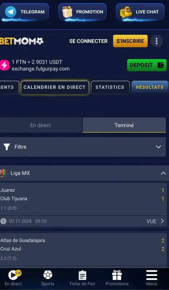 résultats paris sportifs bet momo app ios